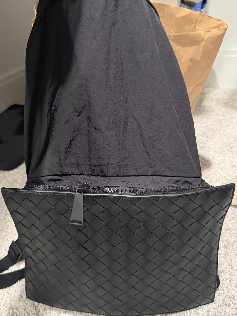 Bottega Veneta Intrecciato Black Nylon Leather Backpack